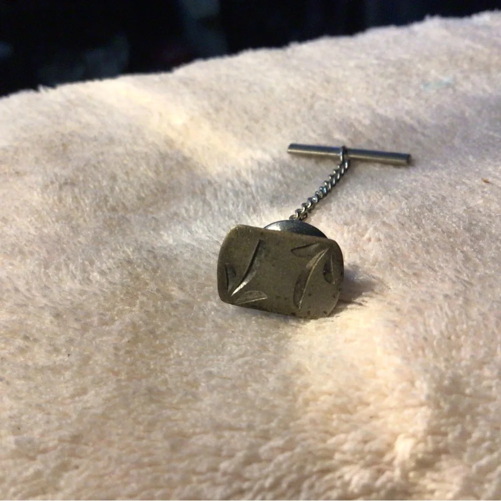 Silver-Tone Rectangular Cuff Link with Subtle Cut Detail
